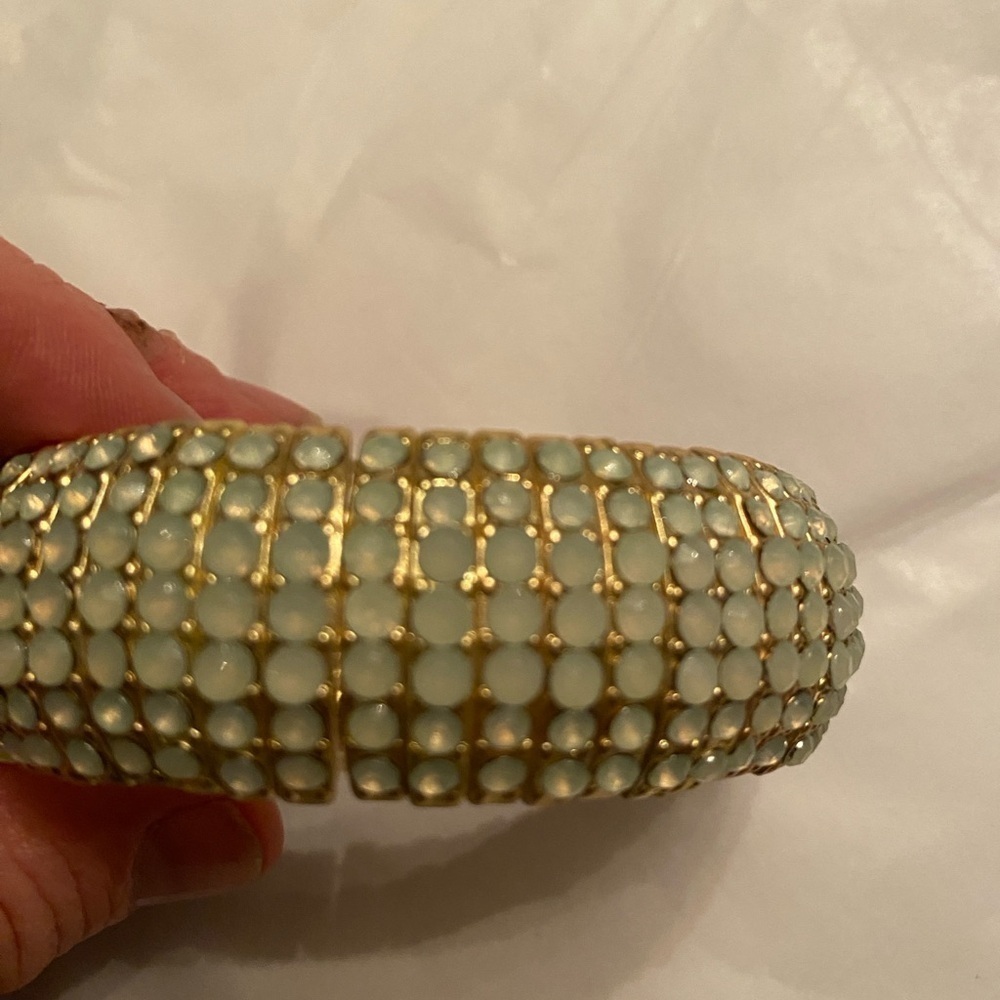 Gold and Aqua Beaded Stretchy Bracelet